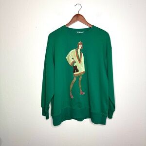 Zara Green Graphic Oversized Crewneck Sweater